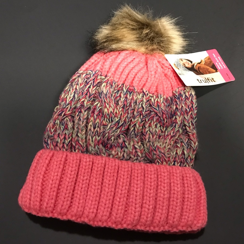 ✅🆕Coral & multi color fleece lined hat